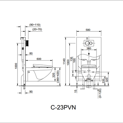 Bản vẽ kỹ thuật bồn cầu treo tường Inax AC-23PVN