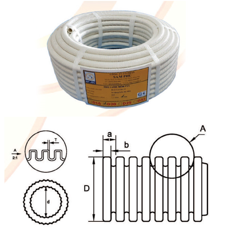 Ống luồn đàn hồi chống cháy D20_SAM PHÚ (cuộn/50m)