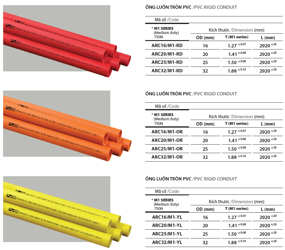 Ống luồn cứng PVC D16 750N_AC (2.92m/Cây)